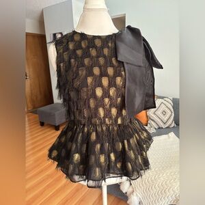 Halogen Atlantic Pacific Black and Gold Fringe Blouse